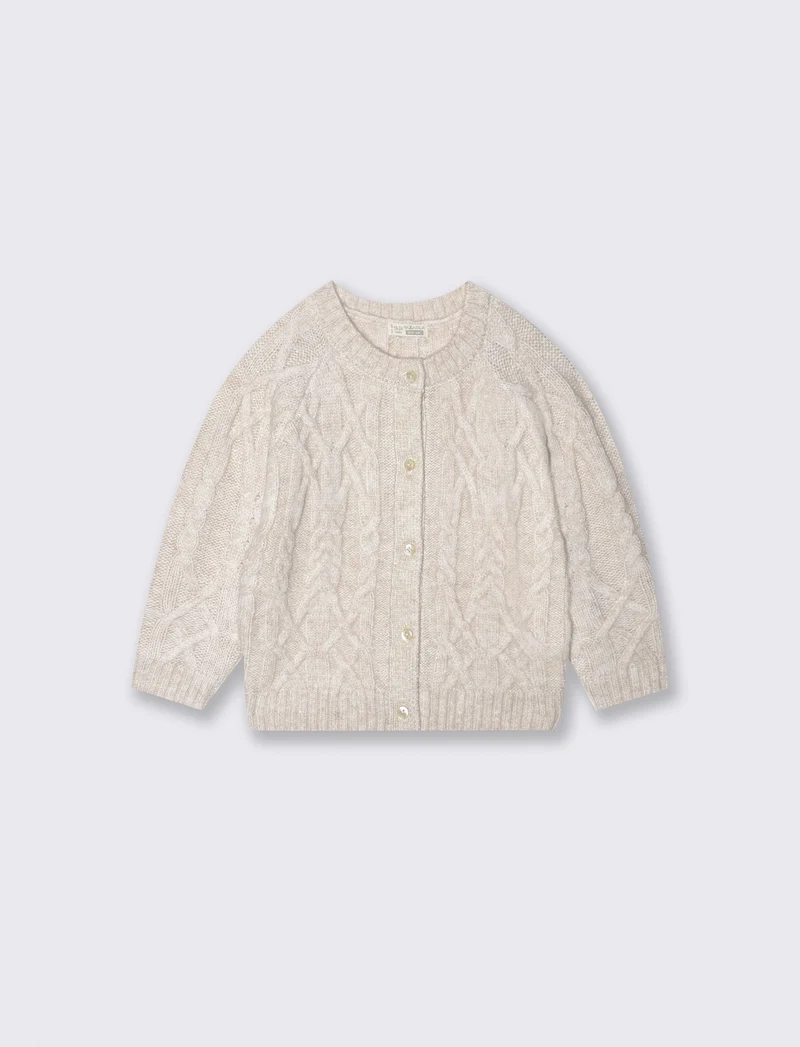 Cardigan a trecce con manica raglan - Beige