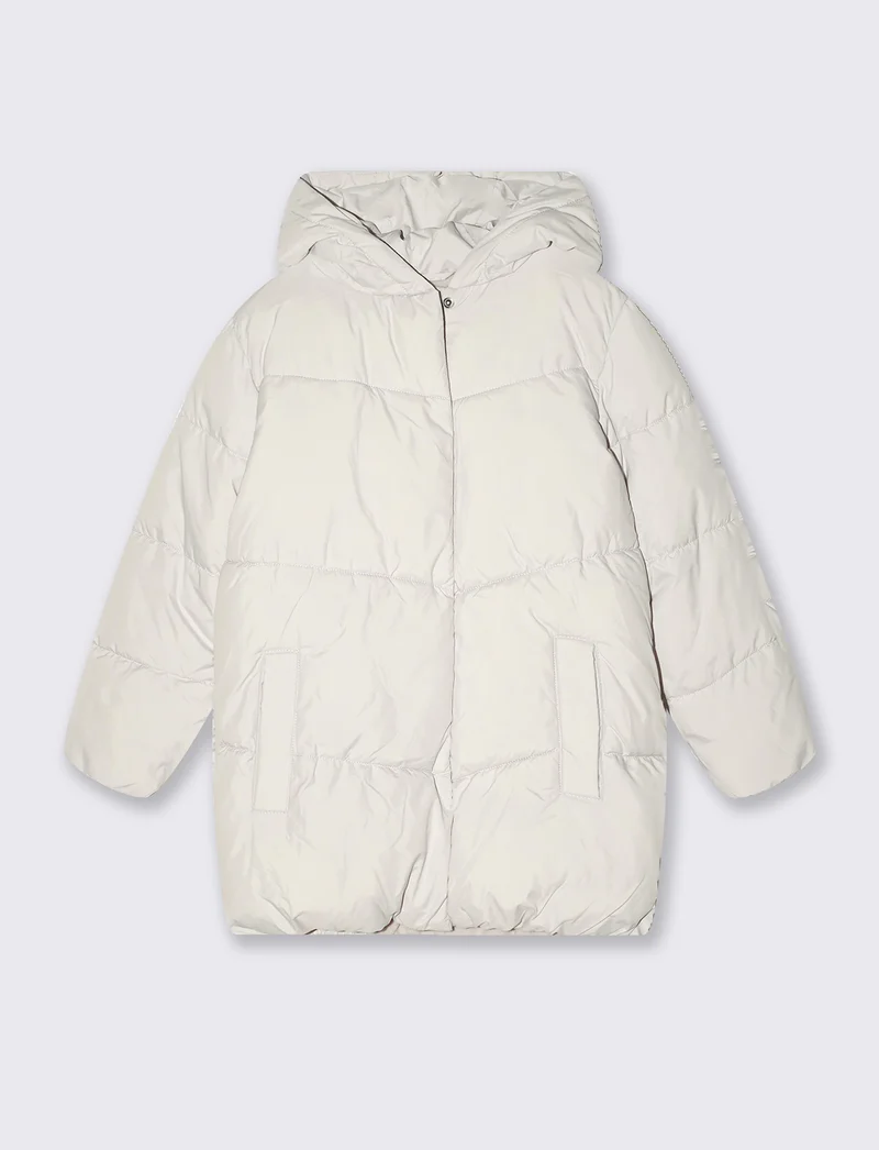 Giaccone imbottito da bambina con cappuccio - Beige