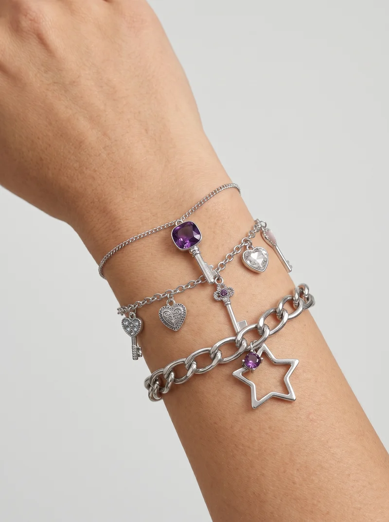 Bracciali Stella, Cuori e Chiave per Lei - Argento