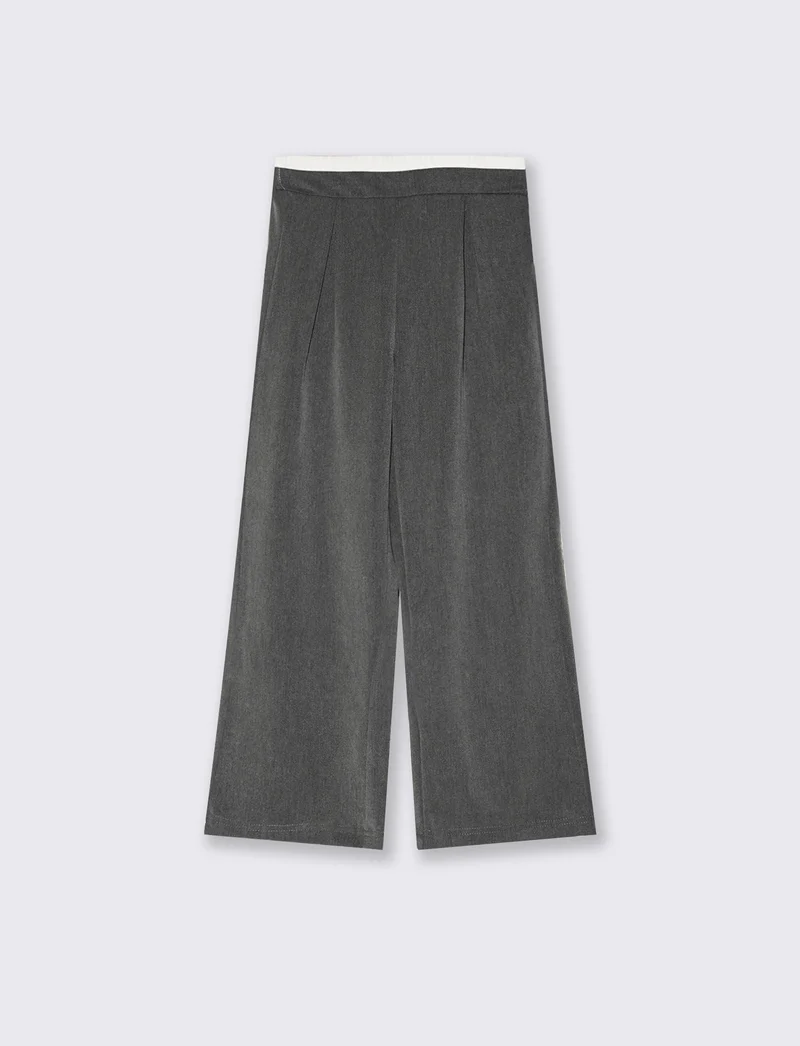 Pantaloni da bambina gamba ampia con laccetto - Grigio