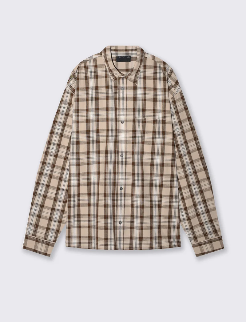 Camicia a Quadri Relaxed Fit in Cotone - Beige ecru
