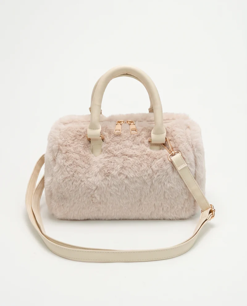 Bauletto in pelliccia sintetica lucida - Beige