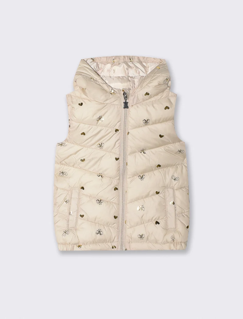 Gilet imbottito con cappuccio e tasche - Fantasia