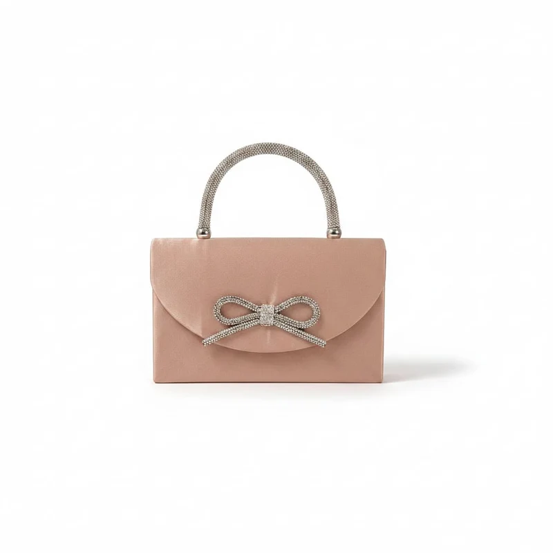 Borsetta rigida in velluto con fiocco - Beige