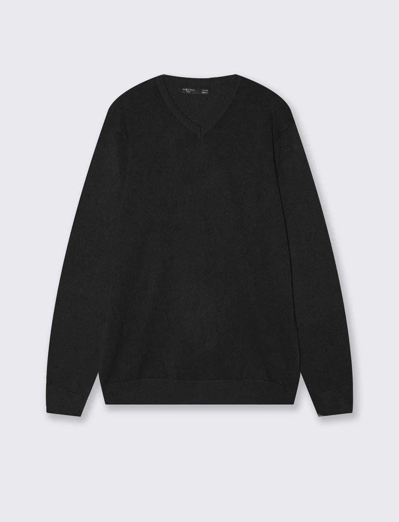 Maglia V Basic in Filato Comfort - Nero