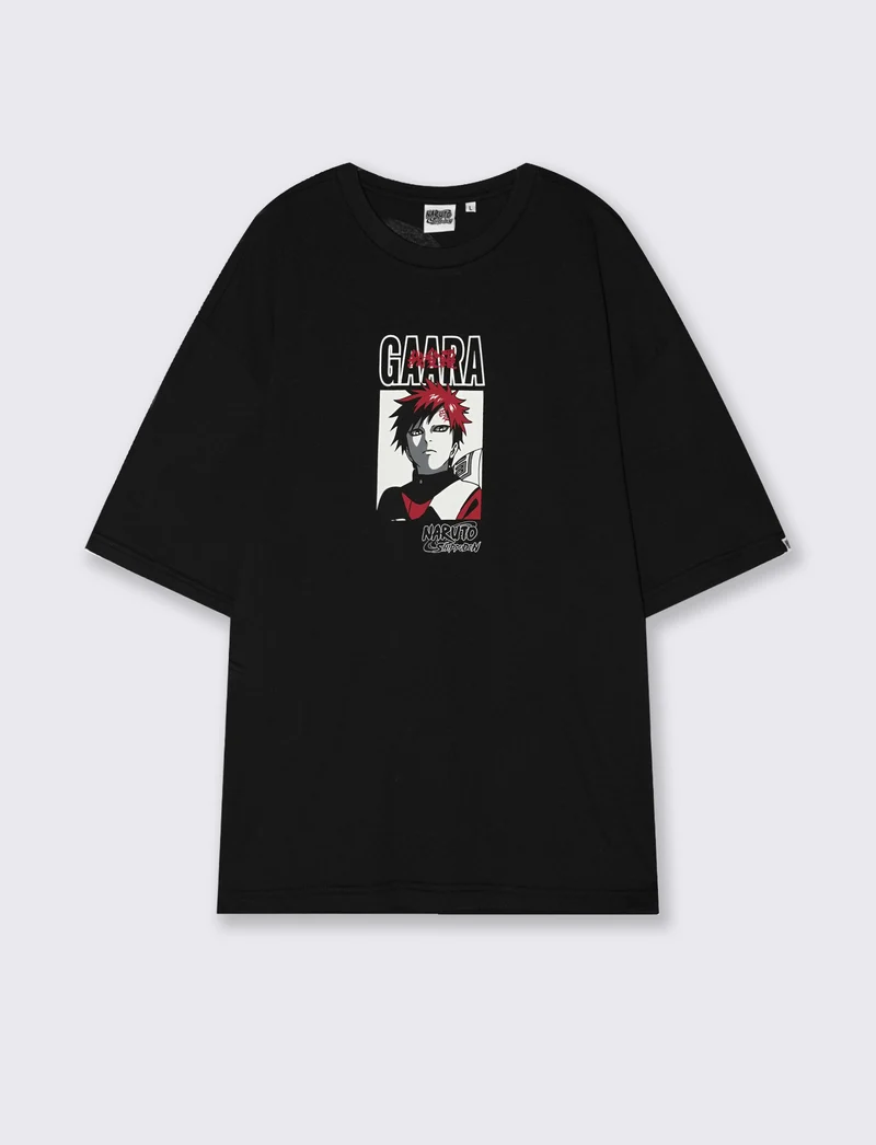 T-Shirt Naruto Uomo Boxy Fit Cotone - Nero