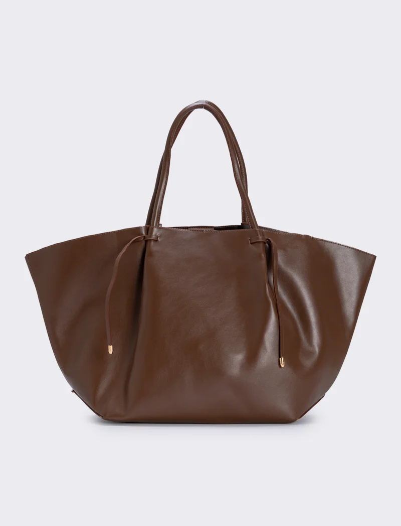 Shopper con borsello intrecciato - Marrone