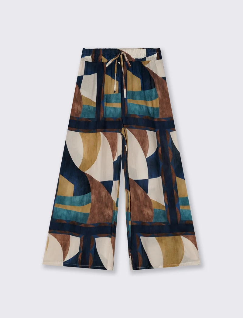 Pantaloni ampi con coulisse e stampa - Blu