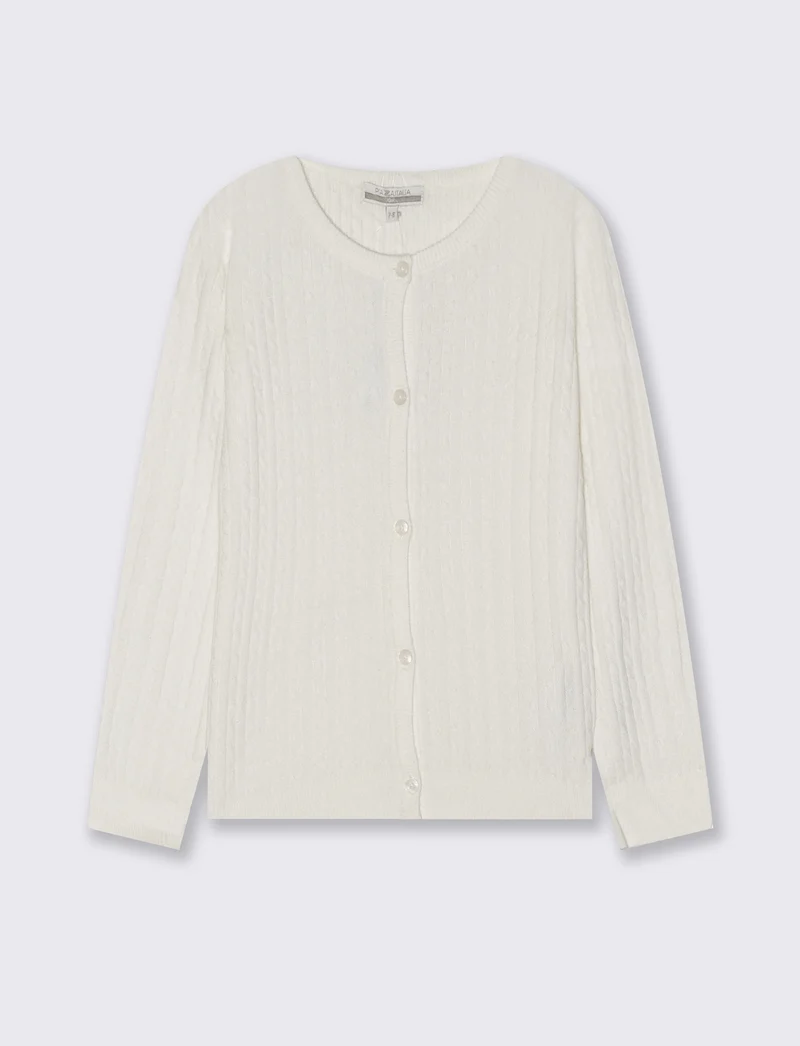 Cardigan girocollo a maniche lunghe treccia - Bianco latte