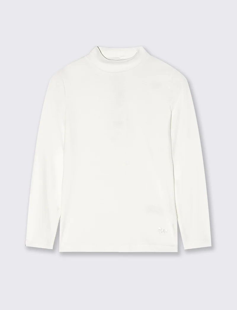 T-shirt mezzo collo manica lunga interlock - Bianco latte