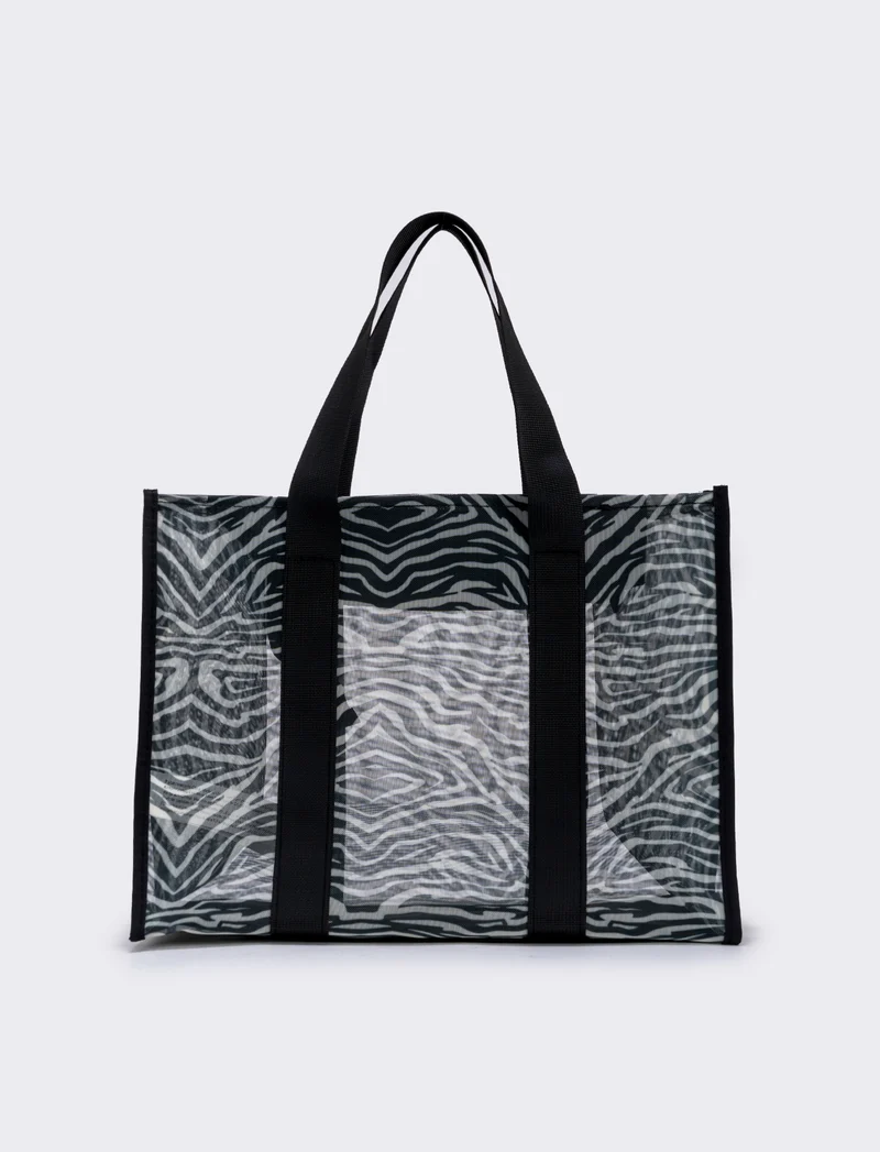 Borsa tote in rete con manici in nylon - Zebrato