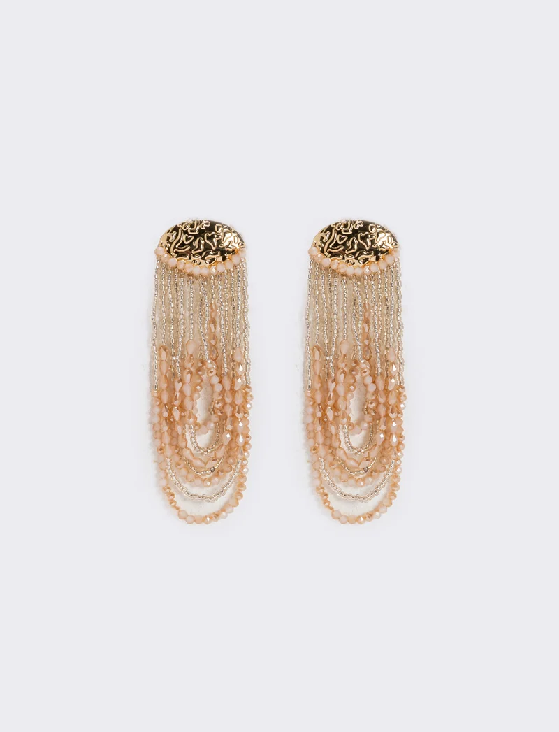 Orecchini lunghi in conteria elegante - Crema