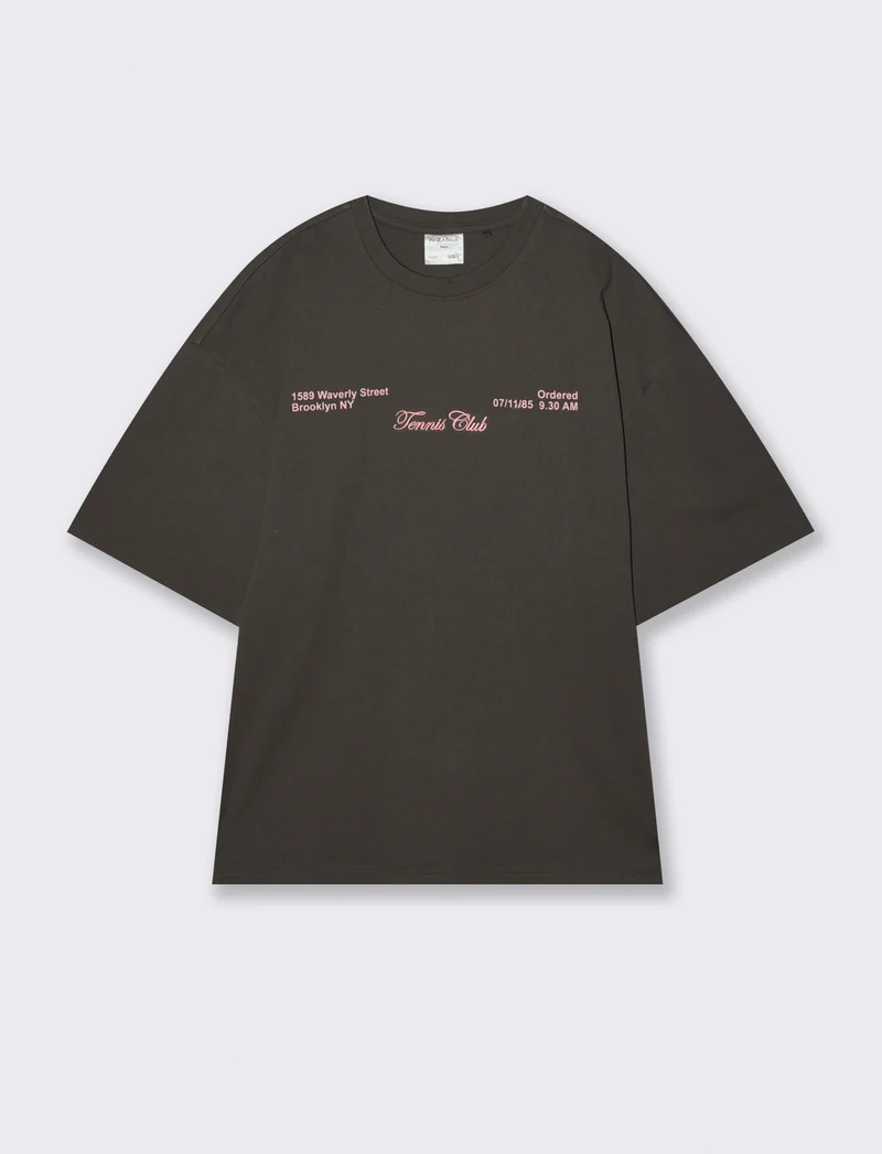 T-shirt girocollo con stampe e ricami - Grigio piombo