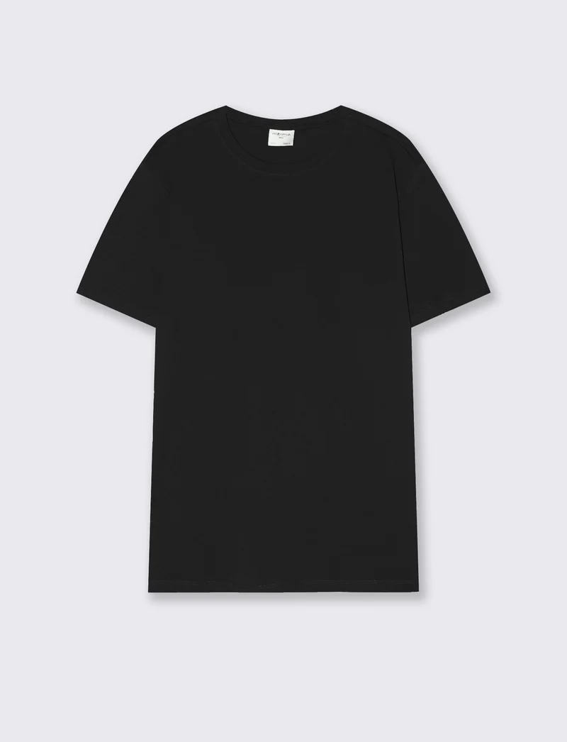 T-shirt girocollo in cotone regular fit - Nero