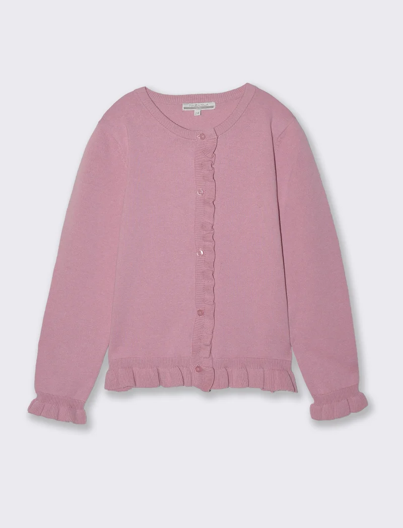 Cardigan da bambina con rouches e slim fit - Rosa polvere