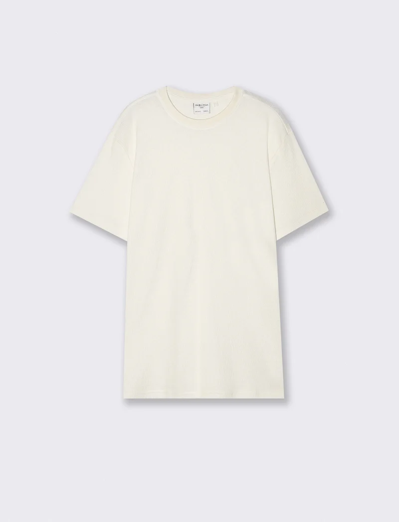T-shirt girocollo in jacquard con maniche corte - Bianco sporco