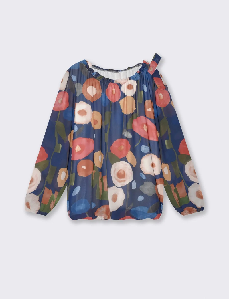 Casacca a manica lunga con scollo arricciato - Blu