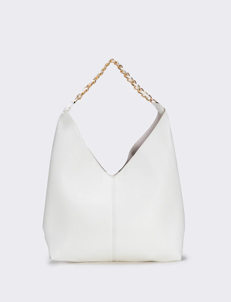 Borsa a sacca con catena elegante - Bianco