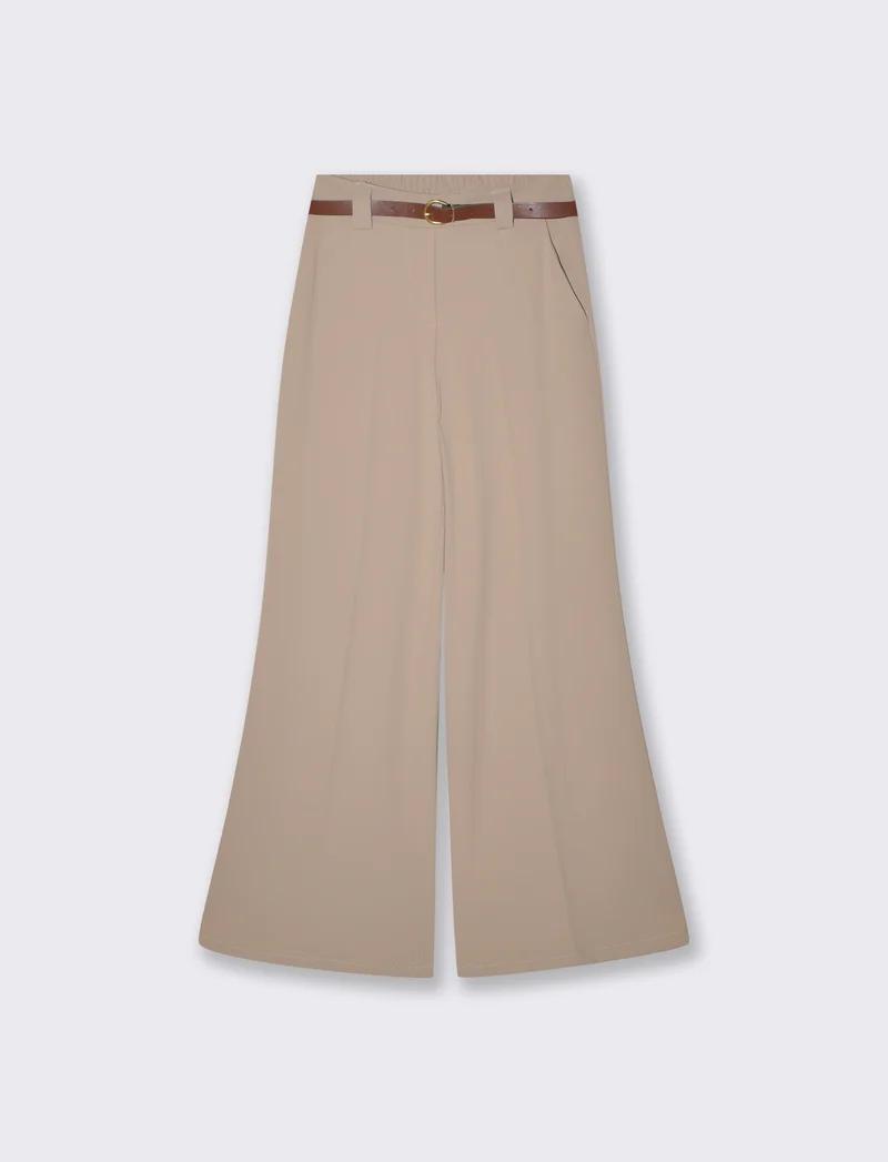 Pantalone dritto con cintura elegante - Beige