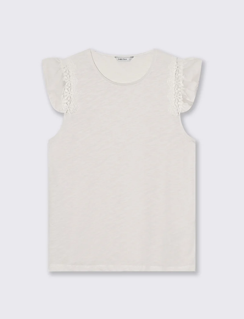 Maglia in pizzo con maniche ad aletta - Avorio
