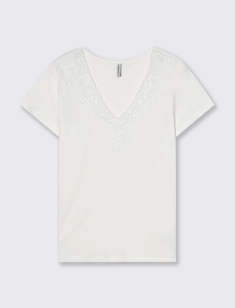 T-Shirt con Passamaneria Scollo V - Bianco latte