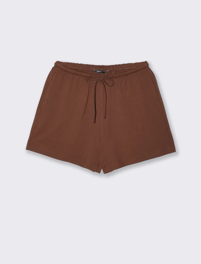 Short in cotone con coulisse e tasche - Marrone cioccolato