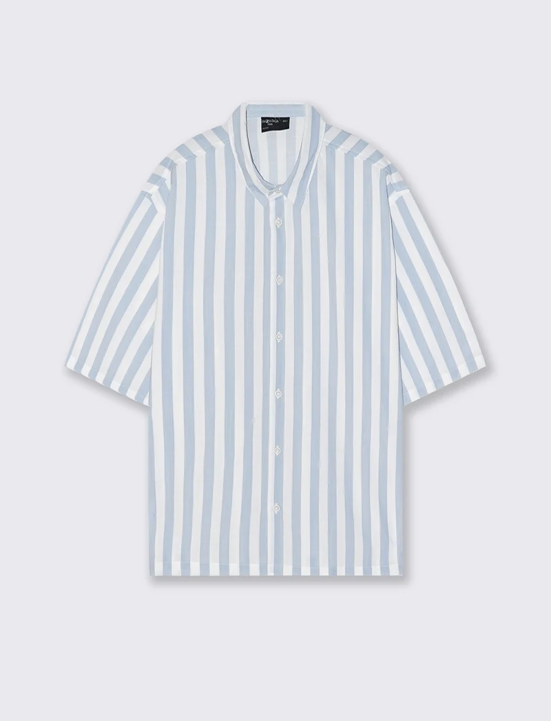 Camicia boxy fit a righe in viscosa - Celeste polvere