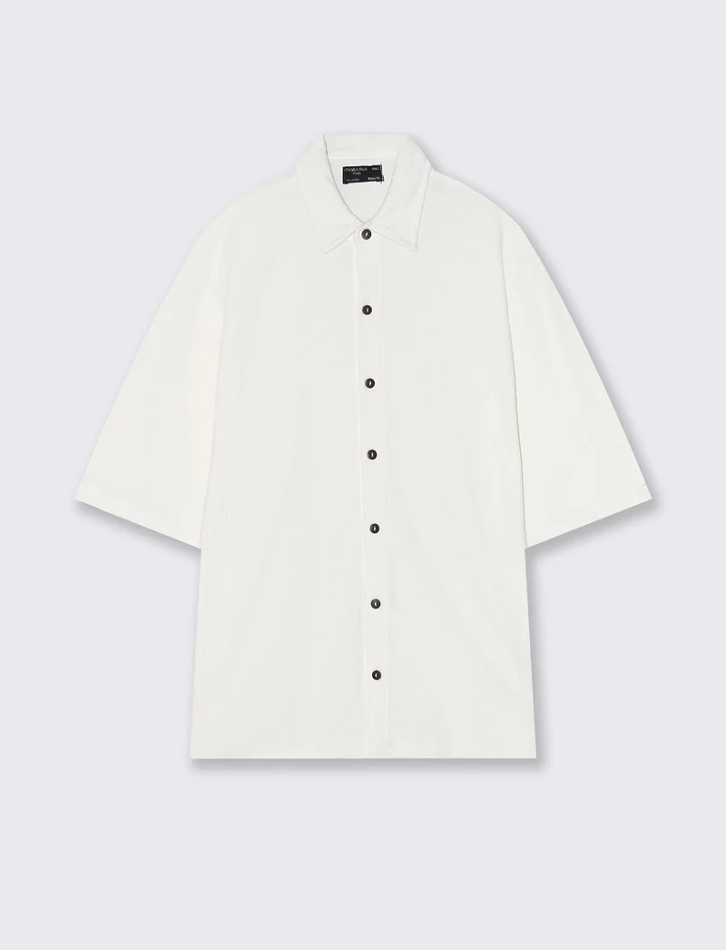 Camicia jacquard manica corta boxy fit - Bianco sporco