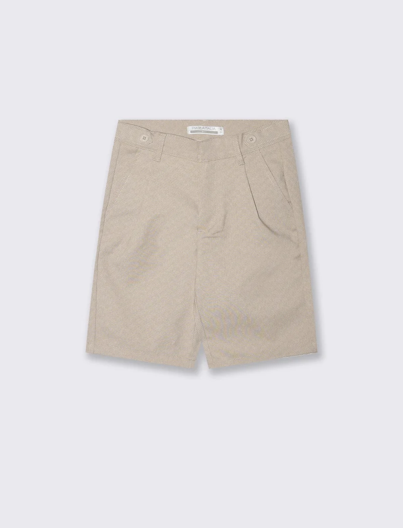 Bermuda in tessuto con motivo a spina di pesce - Beige