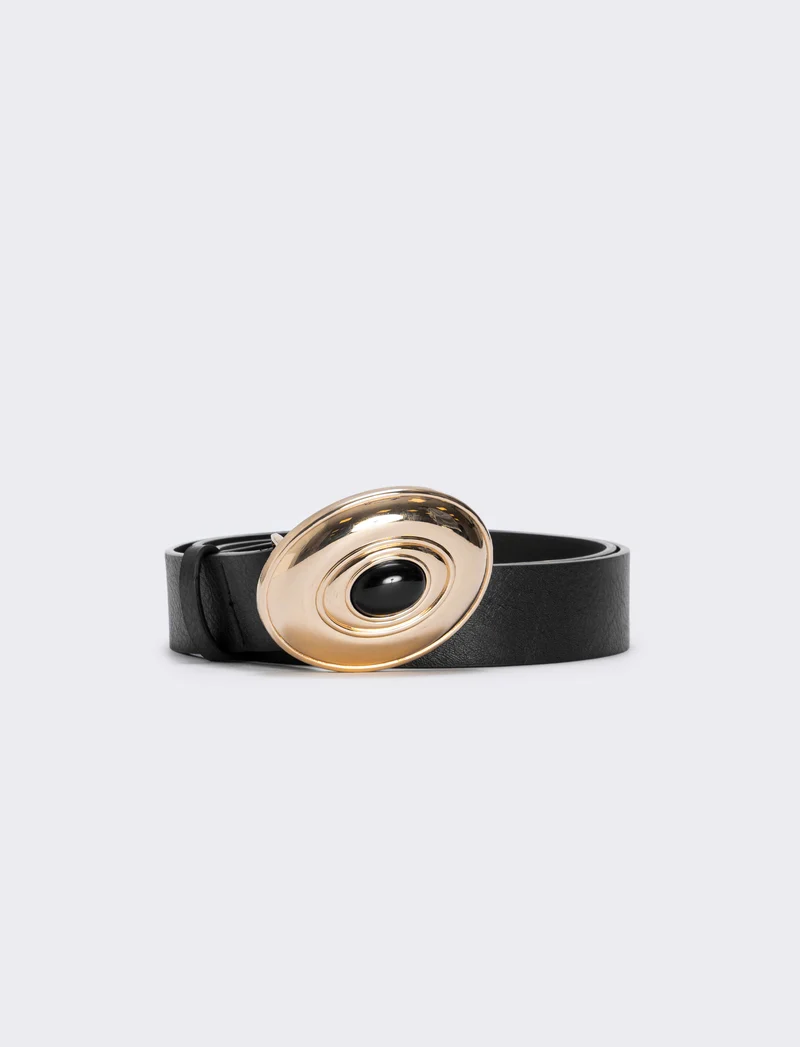 Cintura fibbia ovale con pietra - Nero