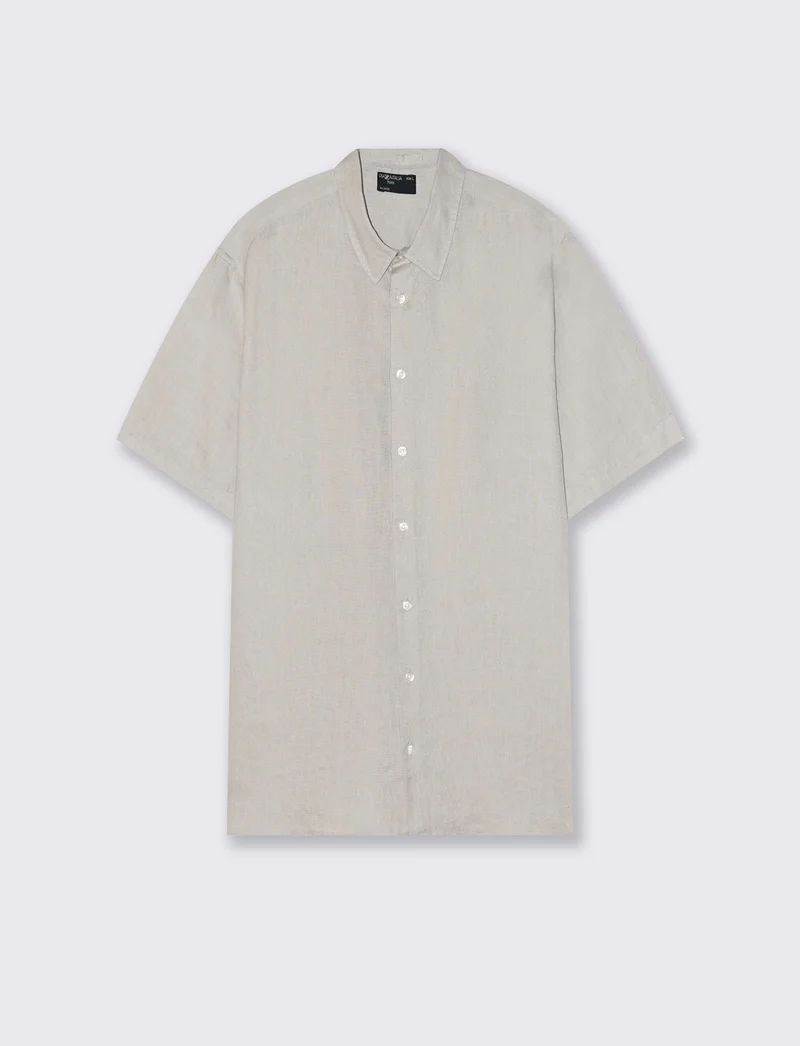 Camicia Lino Manica Corta Regular Fit - Sabbia