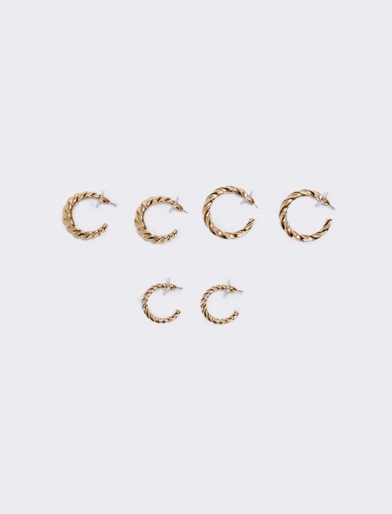 Orecchini torciglioni: 3 paia eleganti - Oro