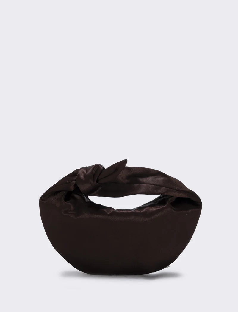 Borsetta satin con nodo e tracollina elegante - Moro