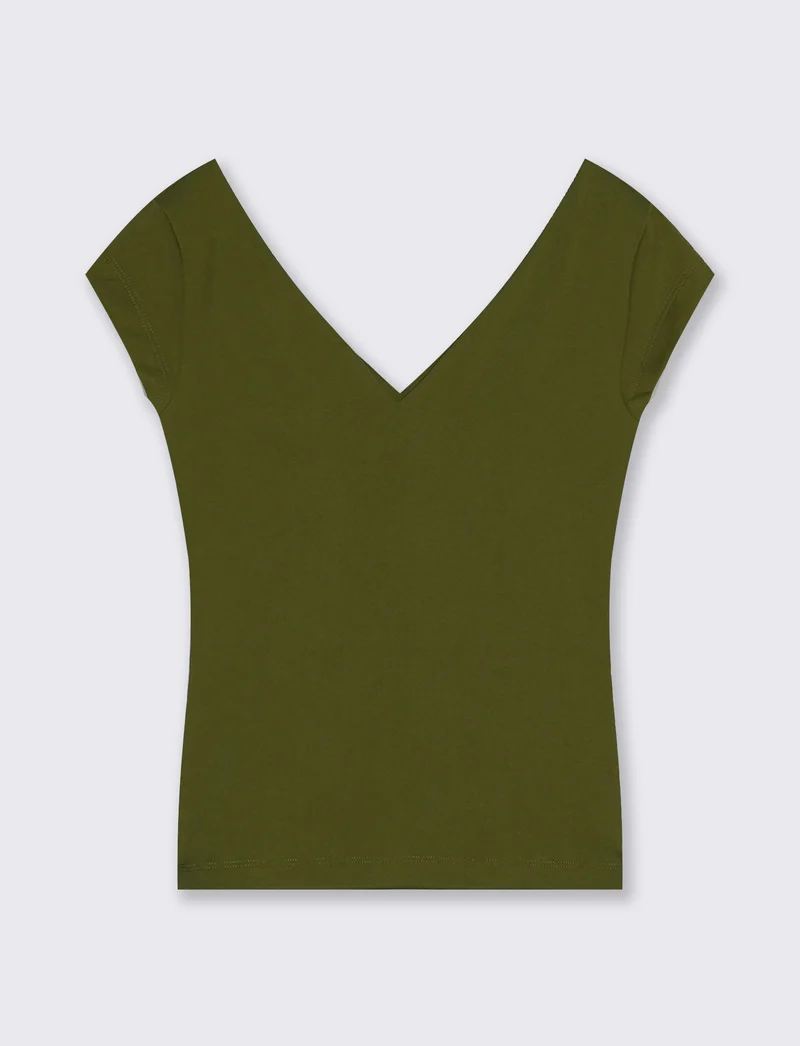 T-Shirt Cotone Scollo a V - Verde abete