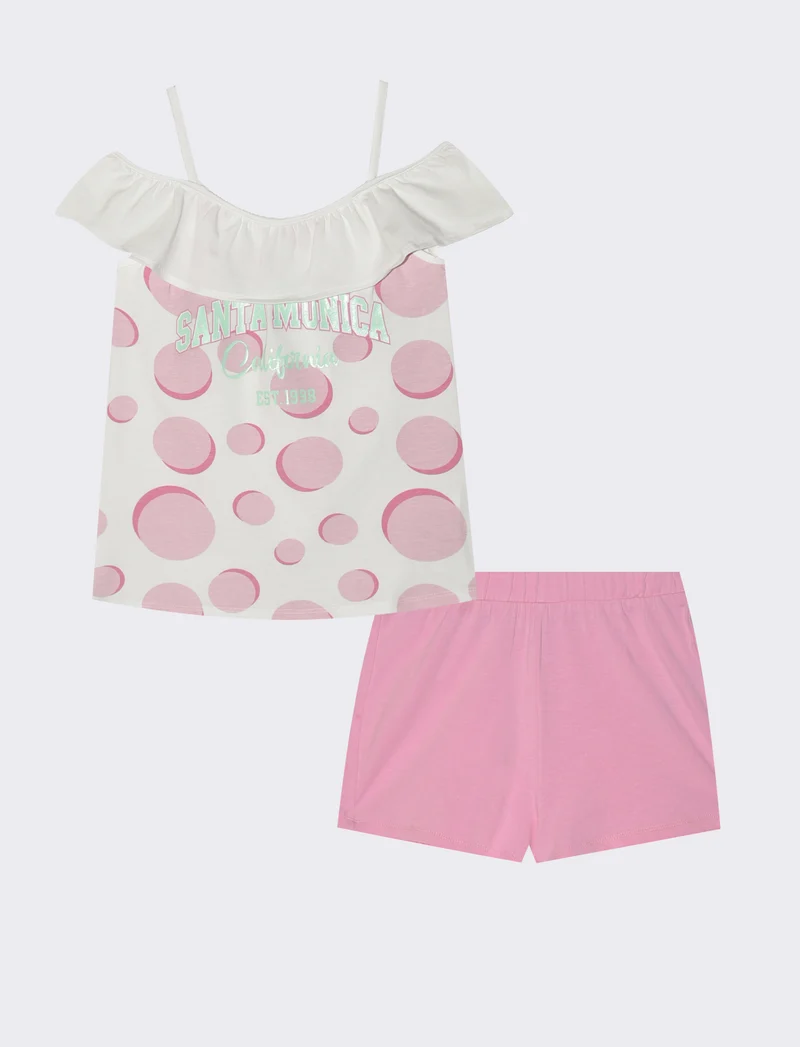 Completino cotone elastico con rouches - Rosa