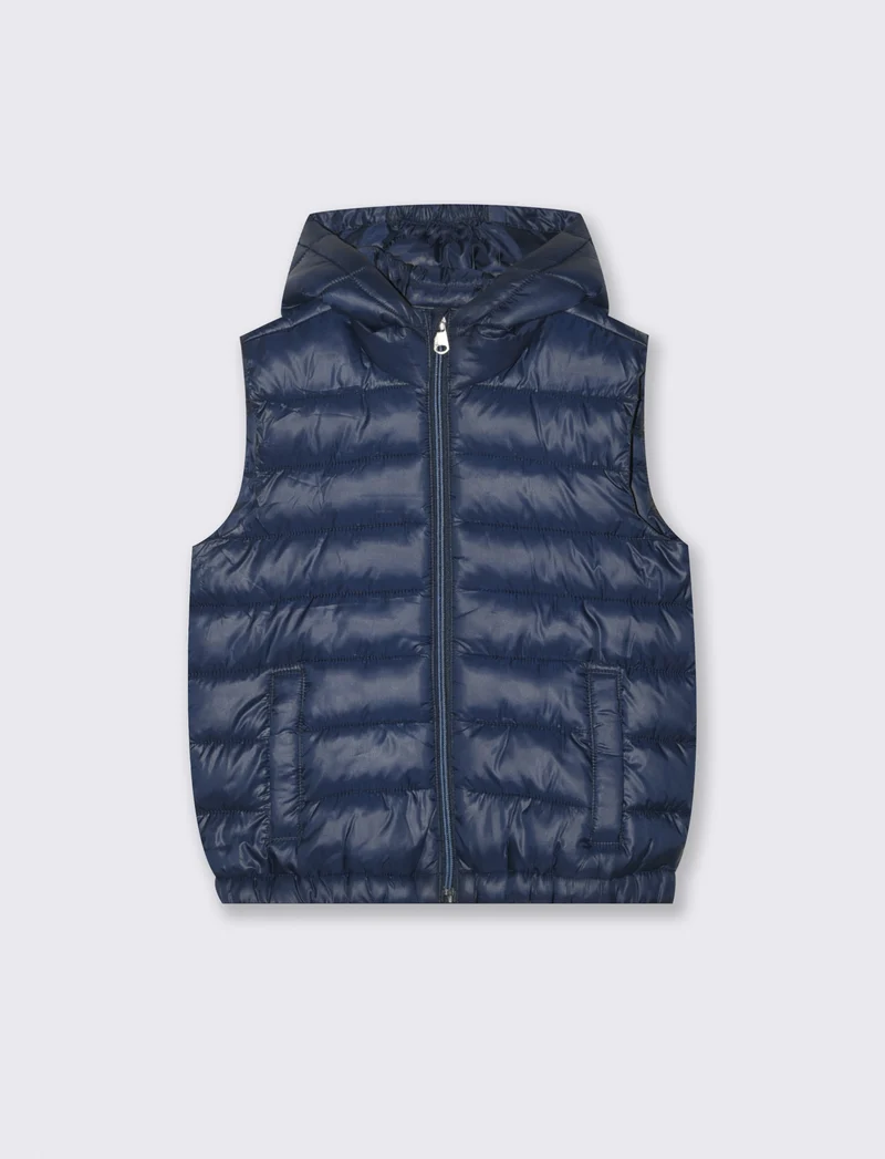 Gilet imbottito leggero con cappuccio - Blu