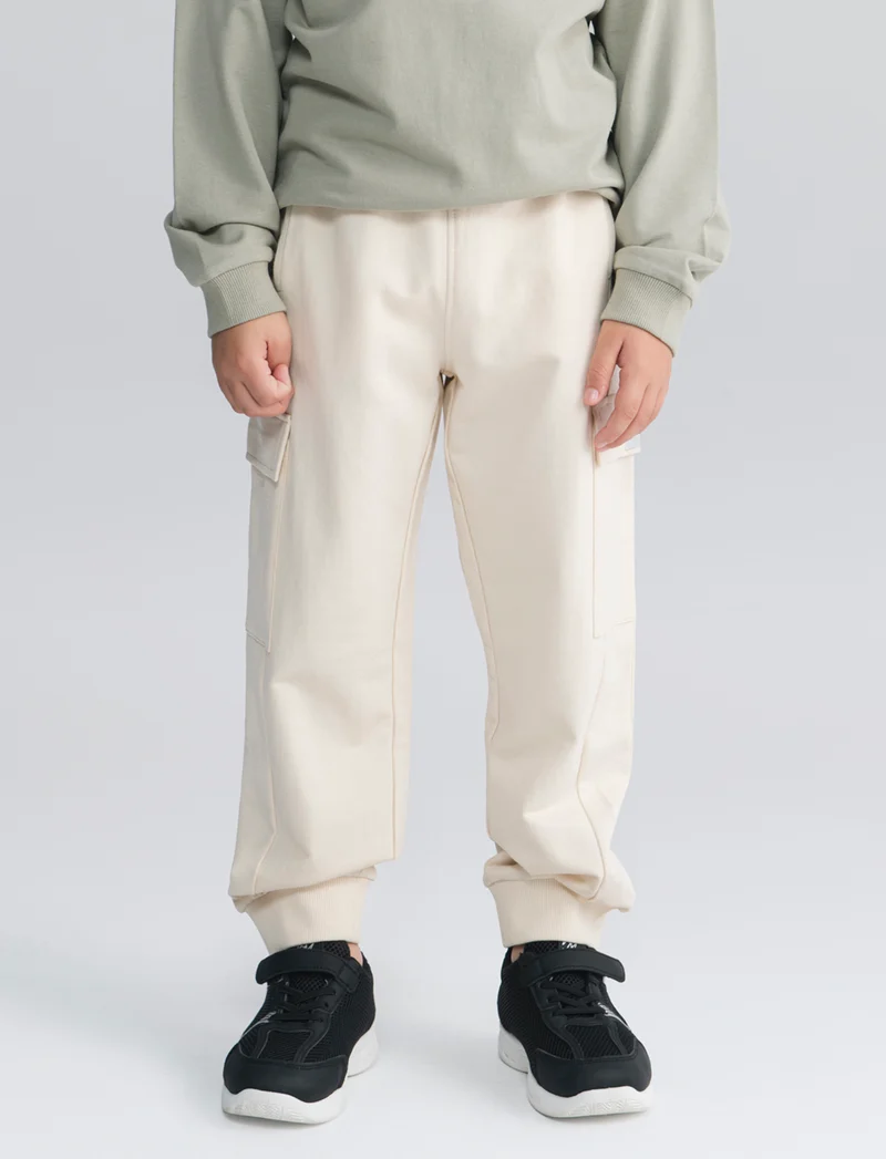 Jogger in cotone con tasconi e coulisse - Beige
