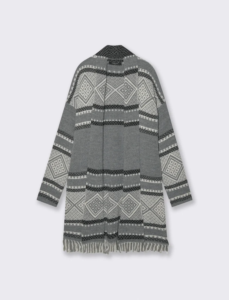 Maglia lunga jacquard modello spolverino - Grigio