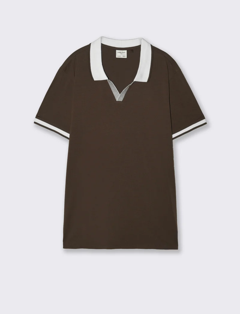 Polo Collo Derby in Cotone Elasticizzato - Moro