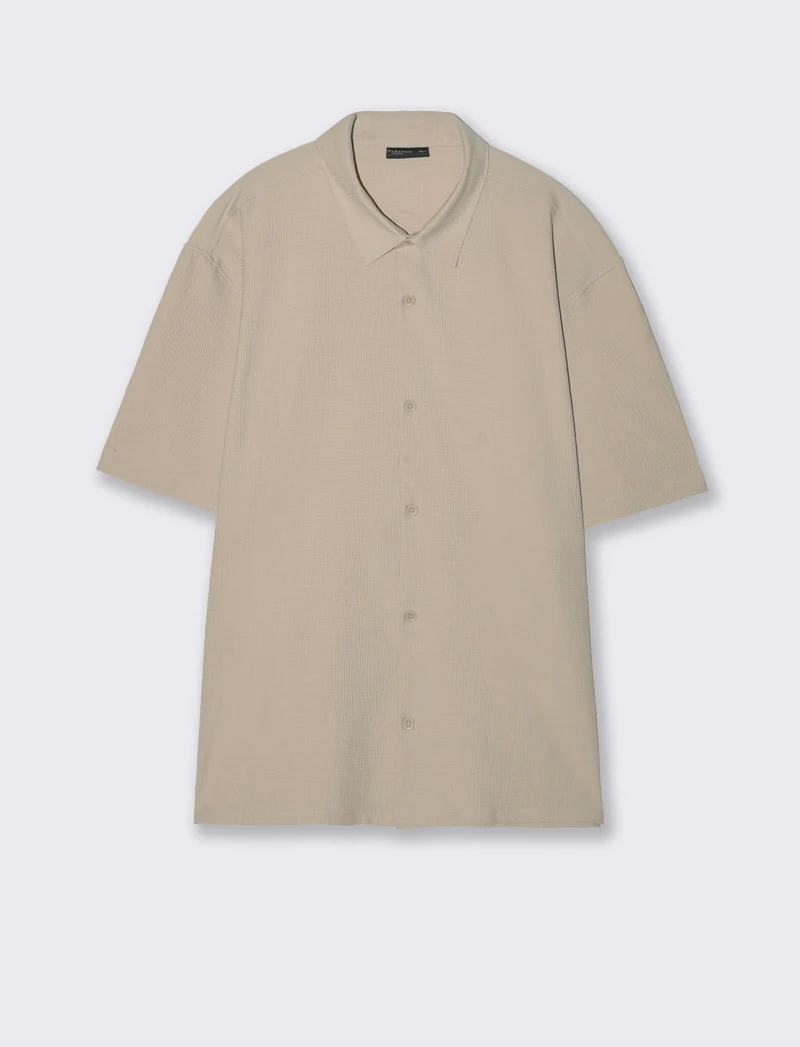Camicia boxy fit in tessuto jacquard - Sabbia