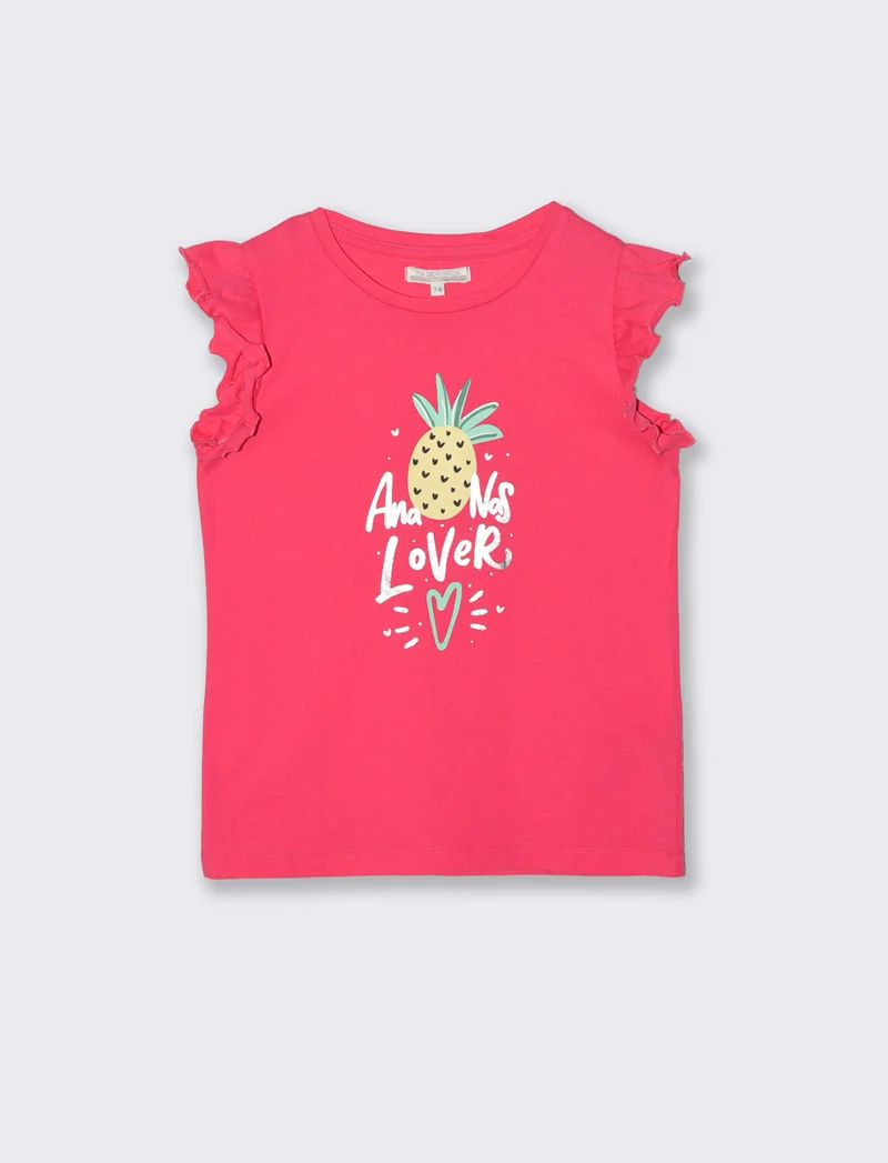 T-shirt estiva bambina con stampa colorata - Fuxia