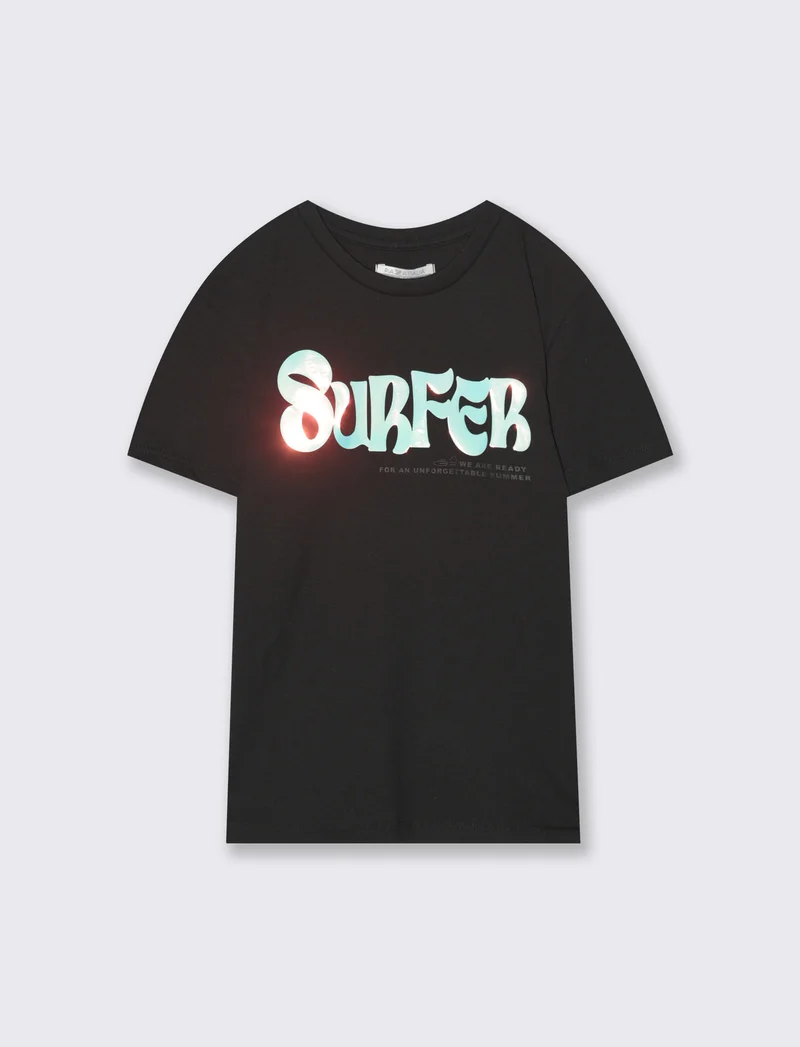 T-shirt olografica mezza manica estiva - Nero