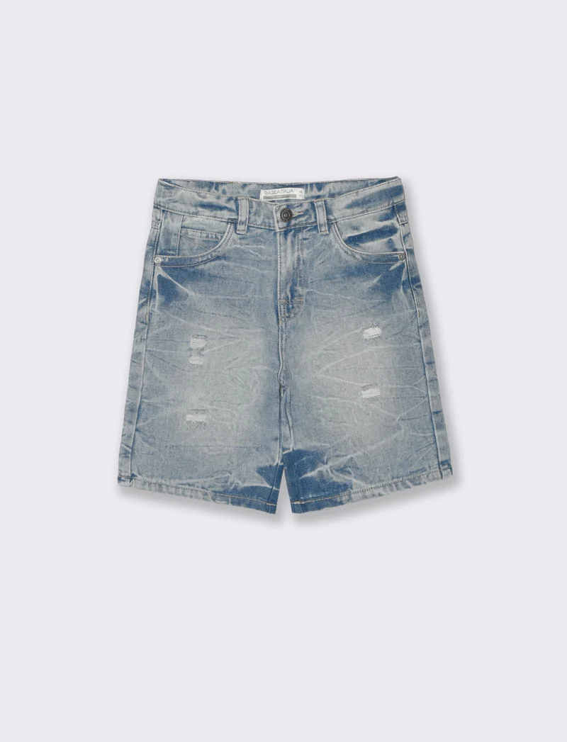 Bermuda in denim con rotture frontali - Denim chiaro