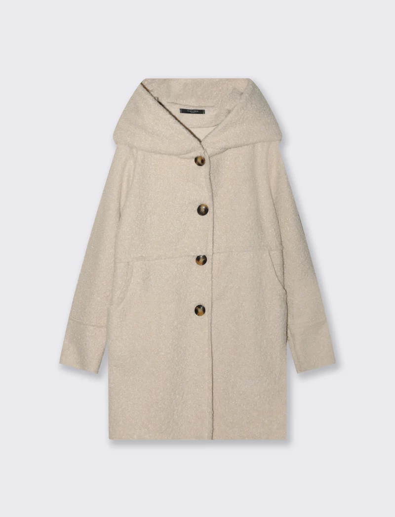 Cappotto su tessuto bouclè con cappuccio - Vaniglia