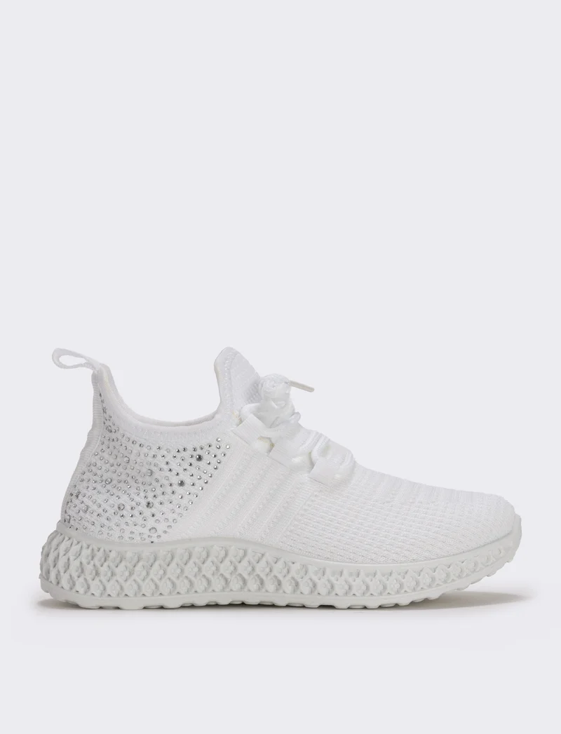 Sneakers da bambina con strass e suola rilievo - Bianco