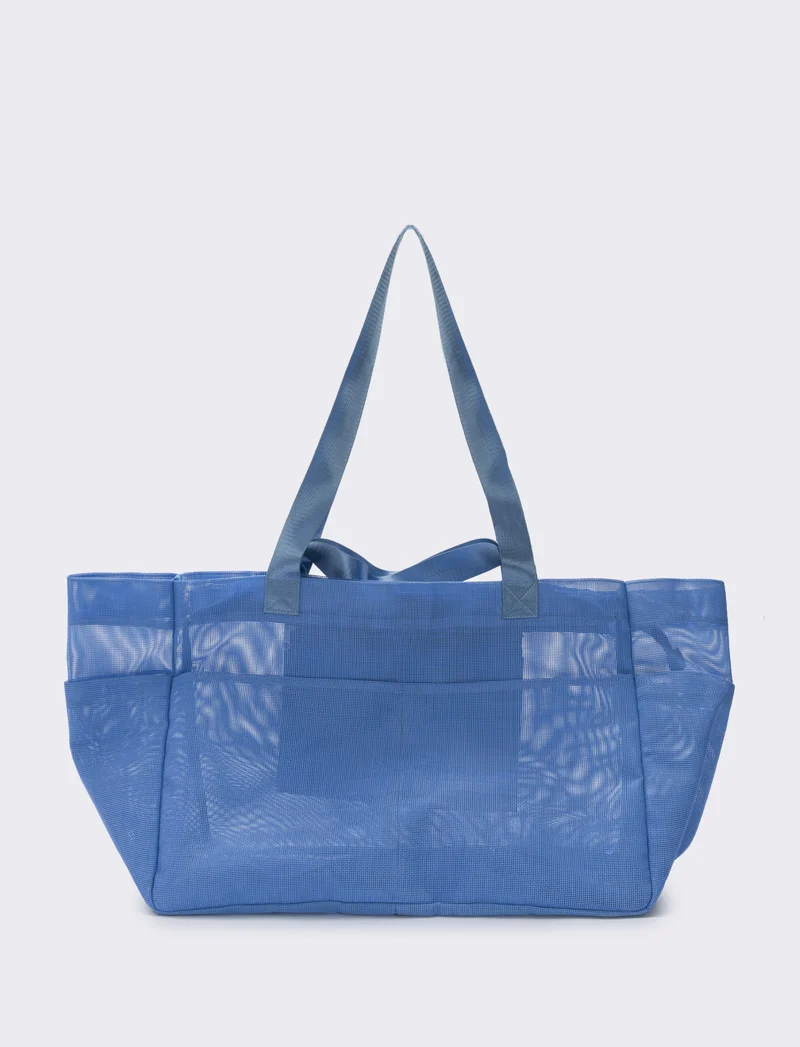 Borsone shopper grande a rete - Azzurro