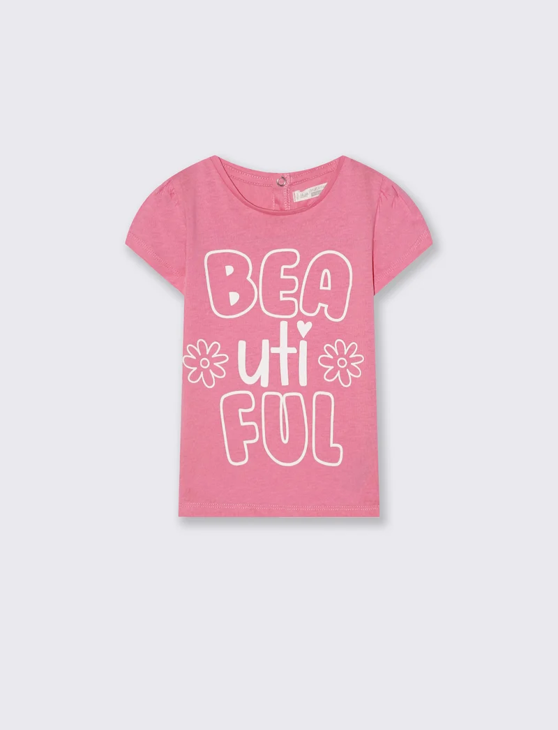 T-shirt girocollo manica corta con stampa - Rosa big bubble