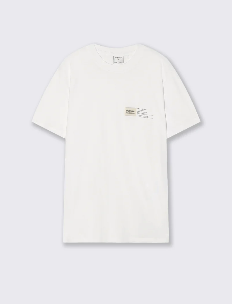 T-shirt cotone premium con patch e stampa - Bianco