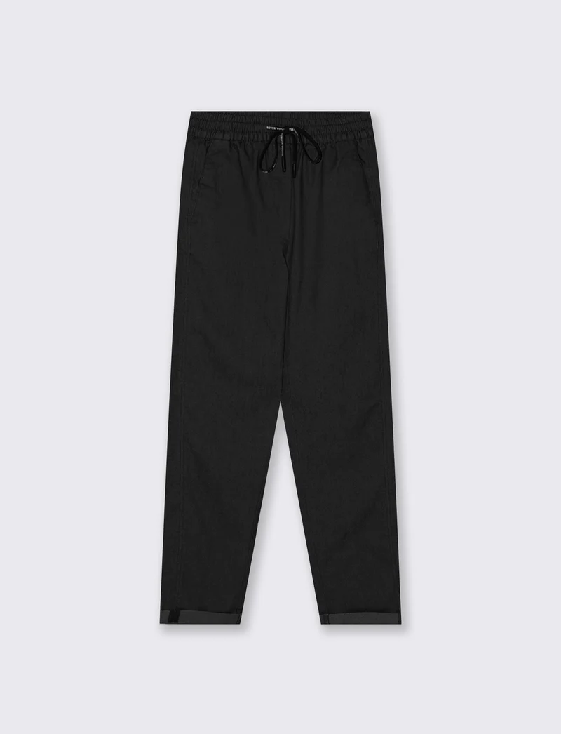 Pantalone Comodo con Coulisse e Risvolto - Nero