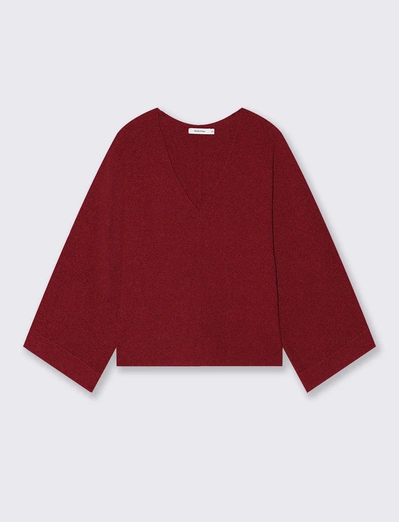Pullover Manica a Kimono e Scollo V - Rosso india